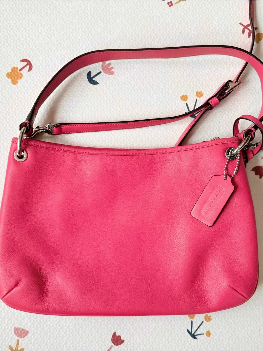 Coach Bright Pink Leather Shoulder Bag with Tassels